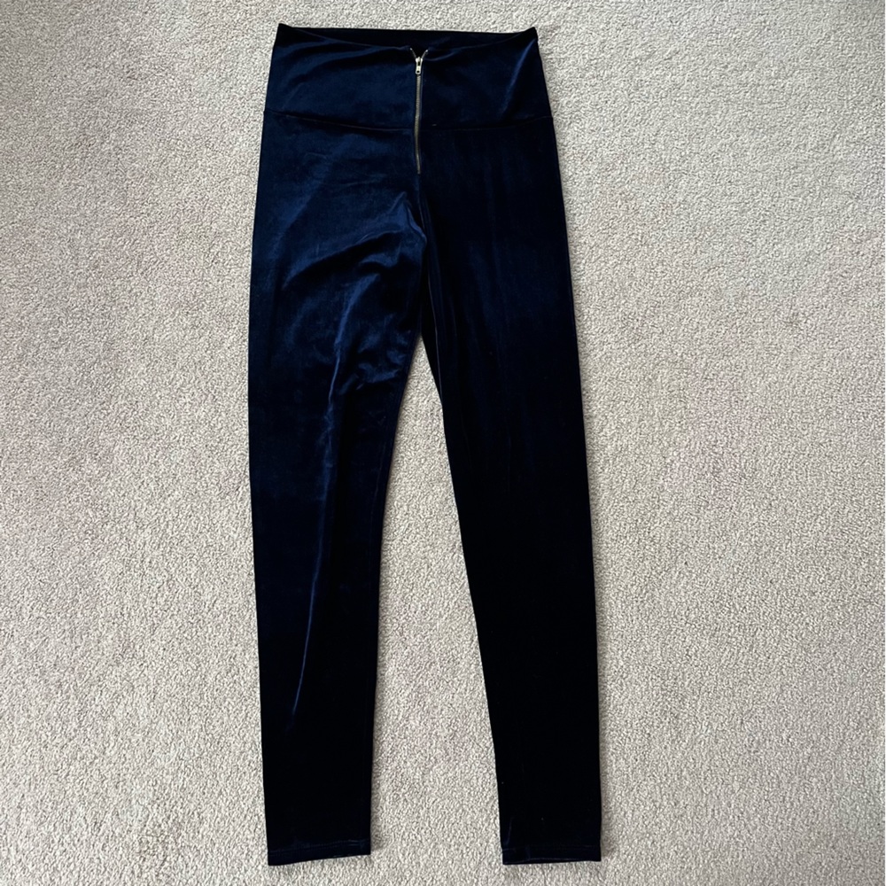 Velour navy high waisted zipper leggings